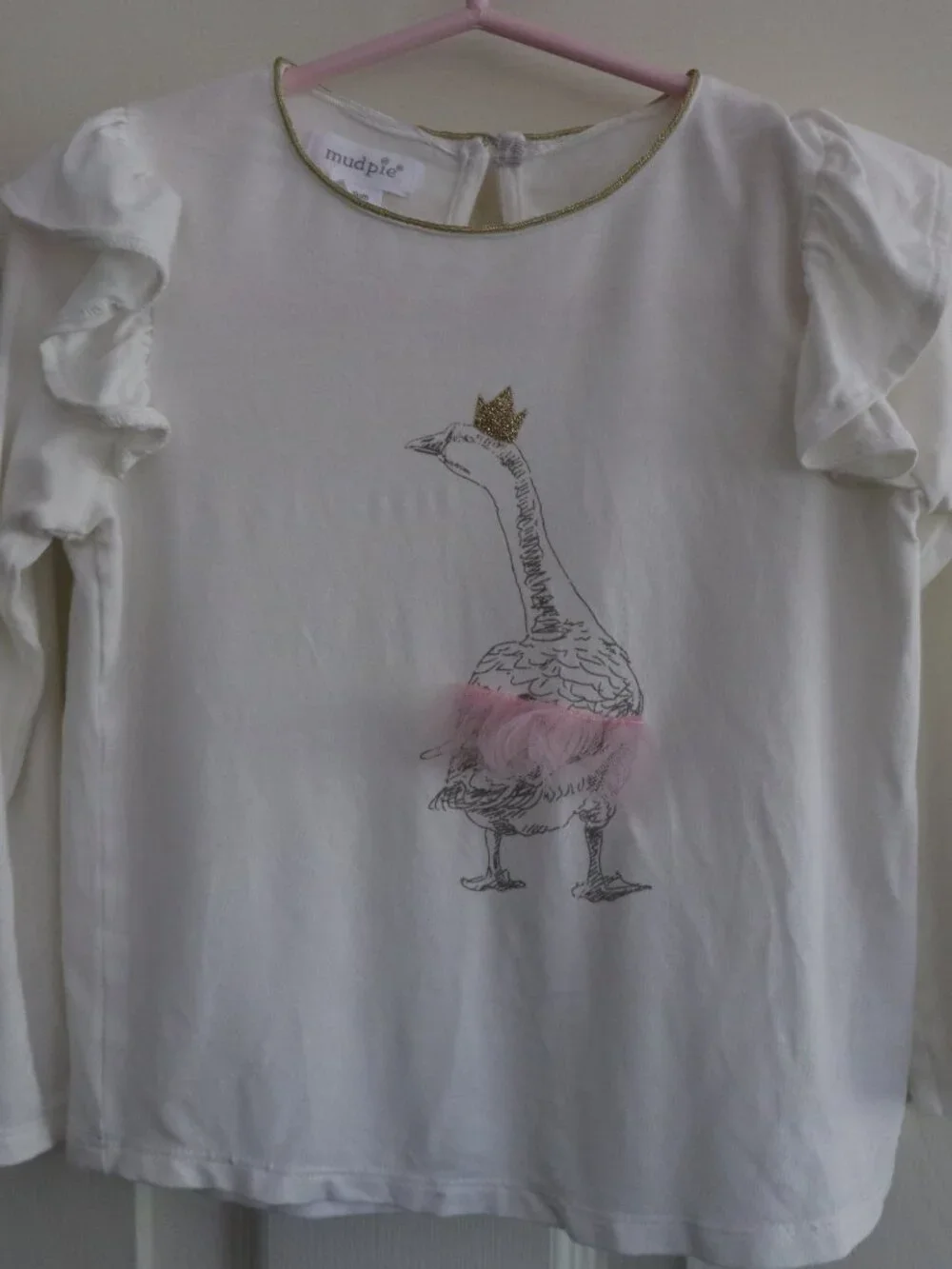 Set of 2 Long sleeve Mud Pie tees ballerina/fairy otter and goose white & pink